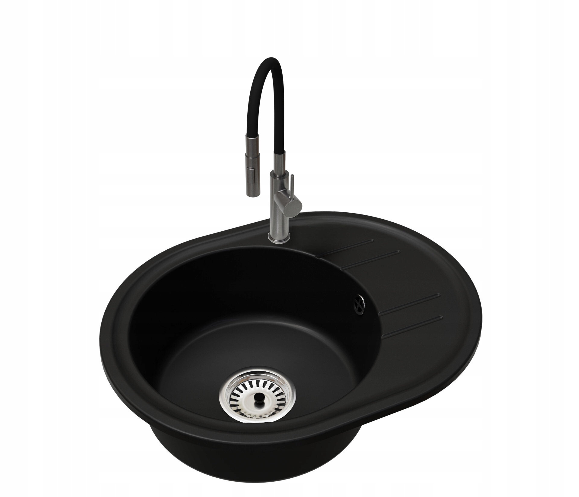 Kuchyňský dřez Granitový Černý Bella Sifon Chrom Baterie Full New