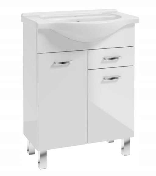 Koupelnová skříňka s umyvadlem na nožkách 65x85 bílý lesk Pevná