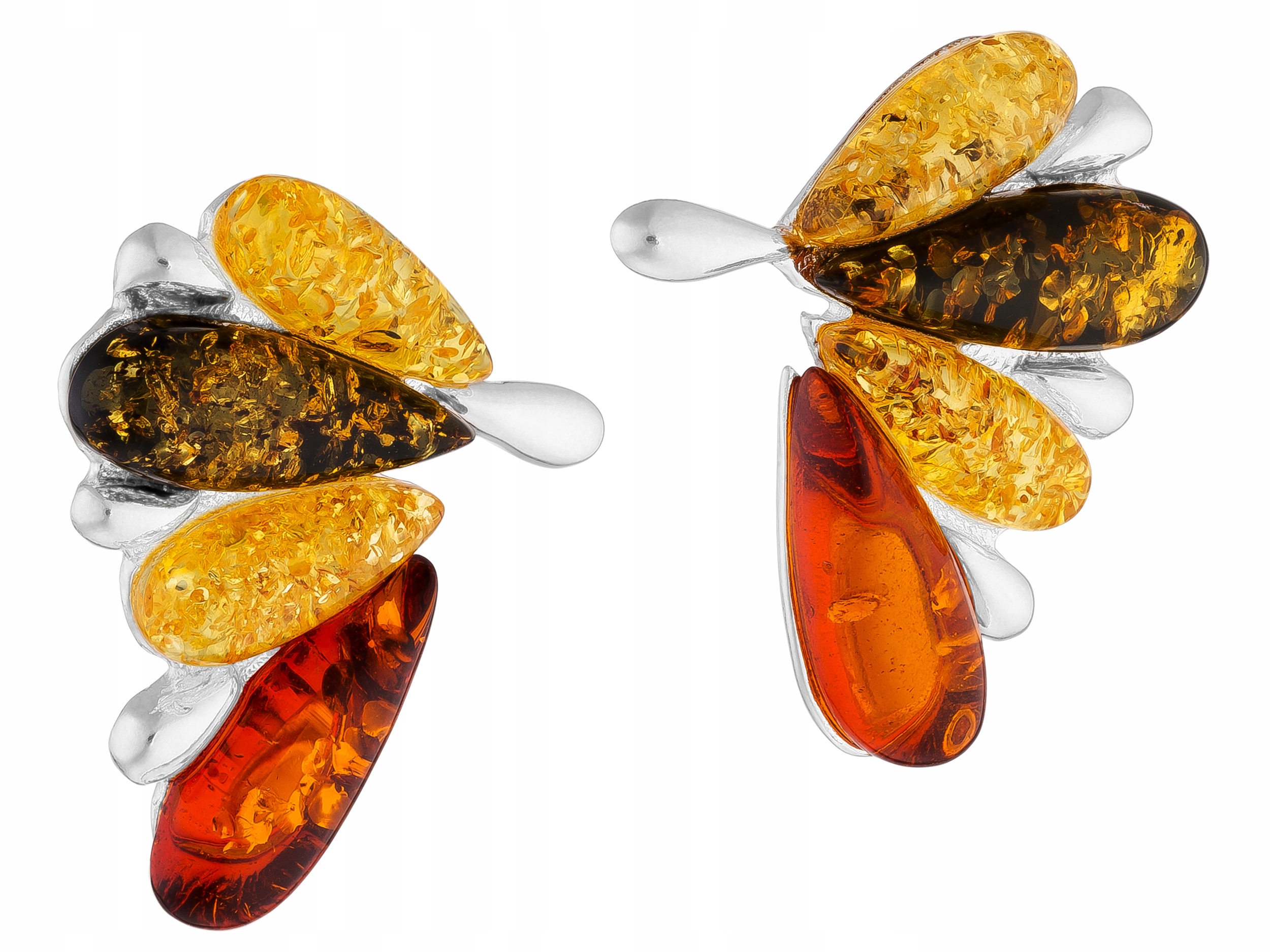 Stříbrné Náušnice Puzetky s Jantarem Barevná Křídla Puzetka Stříbro 925