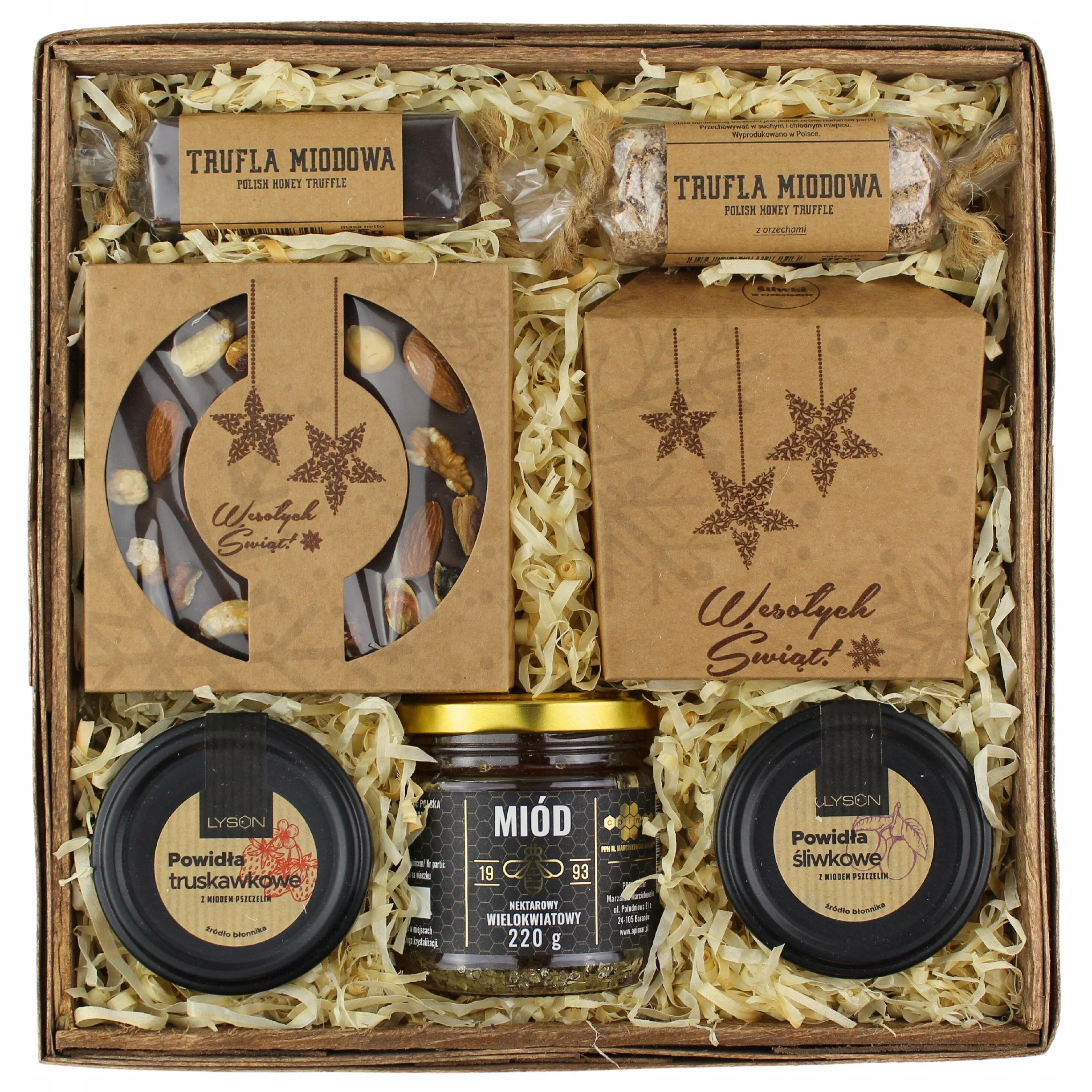 Levně Velký dárkový koš na Vánoce Dárek Med, švestky, lanýže, koláč