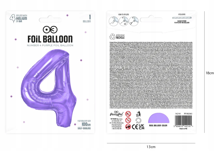 Balon foliowy CYFRA 4 CZTERY XXL 100 cm fioletowy Marka Youniorkove