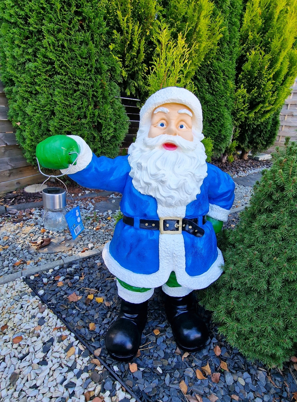 FIGURKA OGRODOWA - DUŻY MIKOŁAJ Z LAMPKĄ NIEBIESKI Marka inna