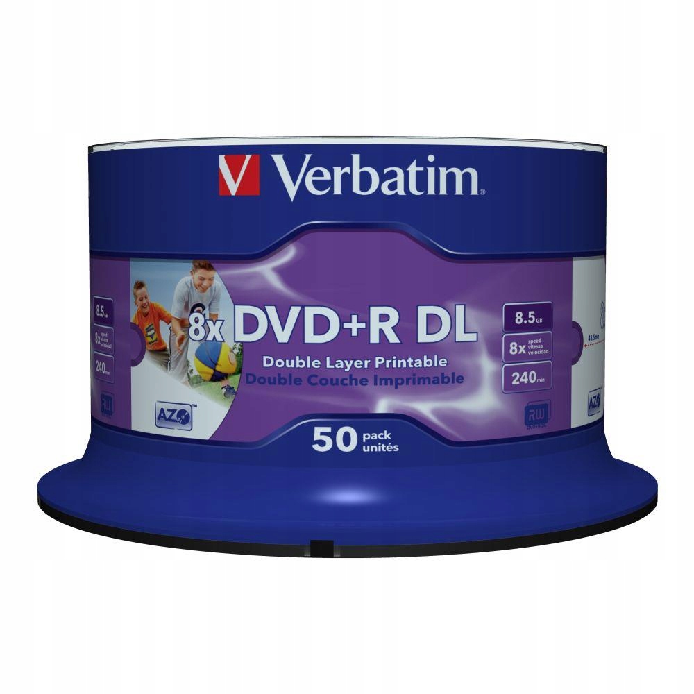 Dvd+r DL Verbatim 8.5GB 8x Wide Inkjet Printable (Spindle 50)