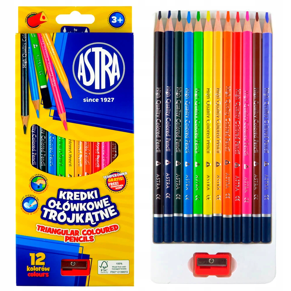 KREDKI OŁÓWKOWE TRÓJKĄTNE 12 KOLORÓW ASTRA