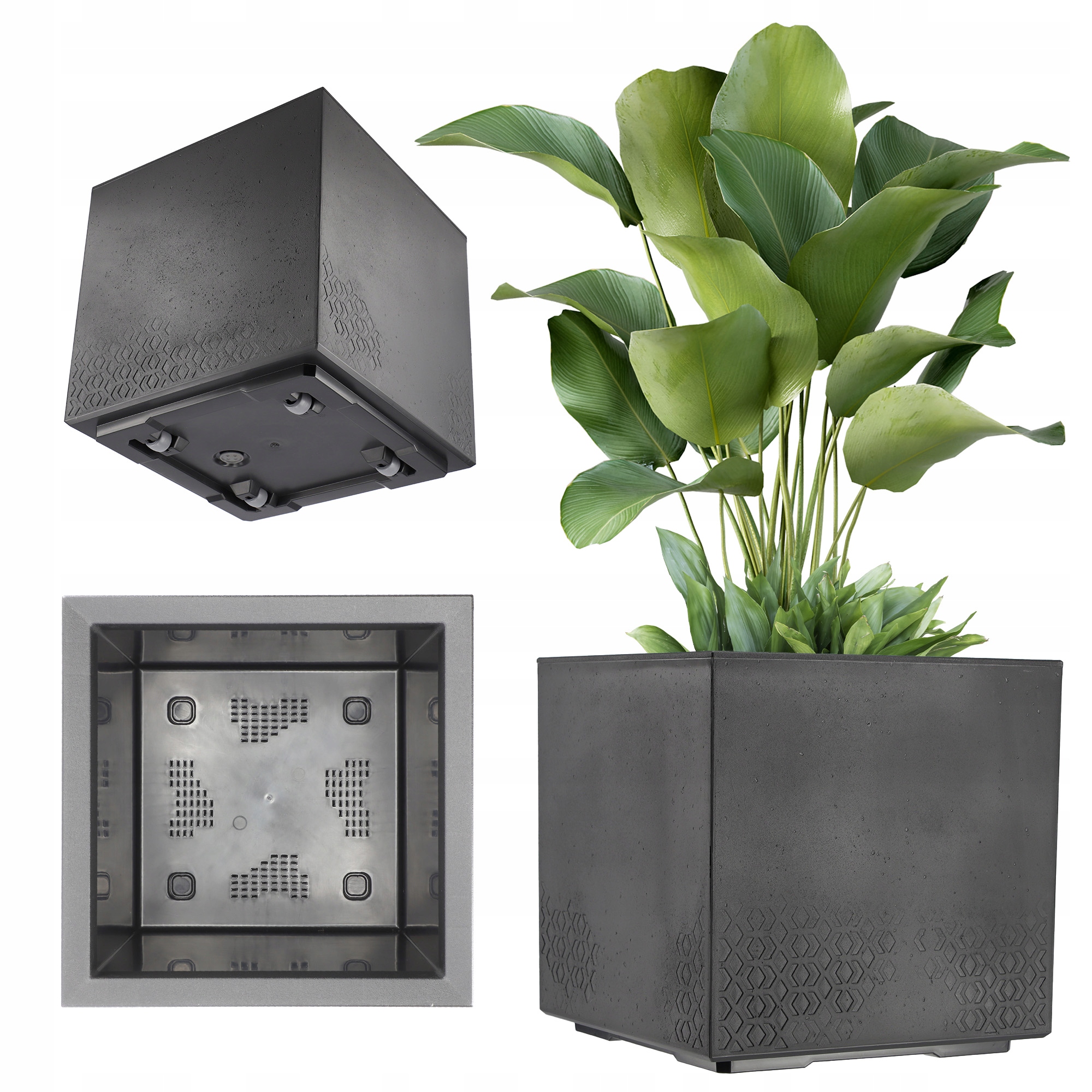 Doniczka Donica Na Kółkach Eko 40x40CM Czarna Na Kwiaty Rośliny Z Korkiem