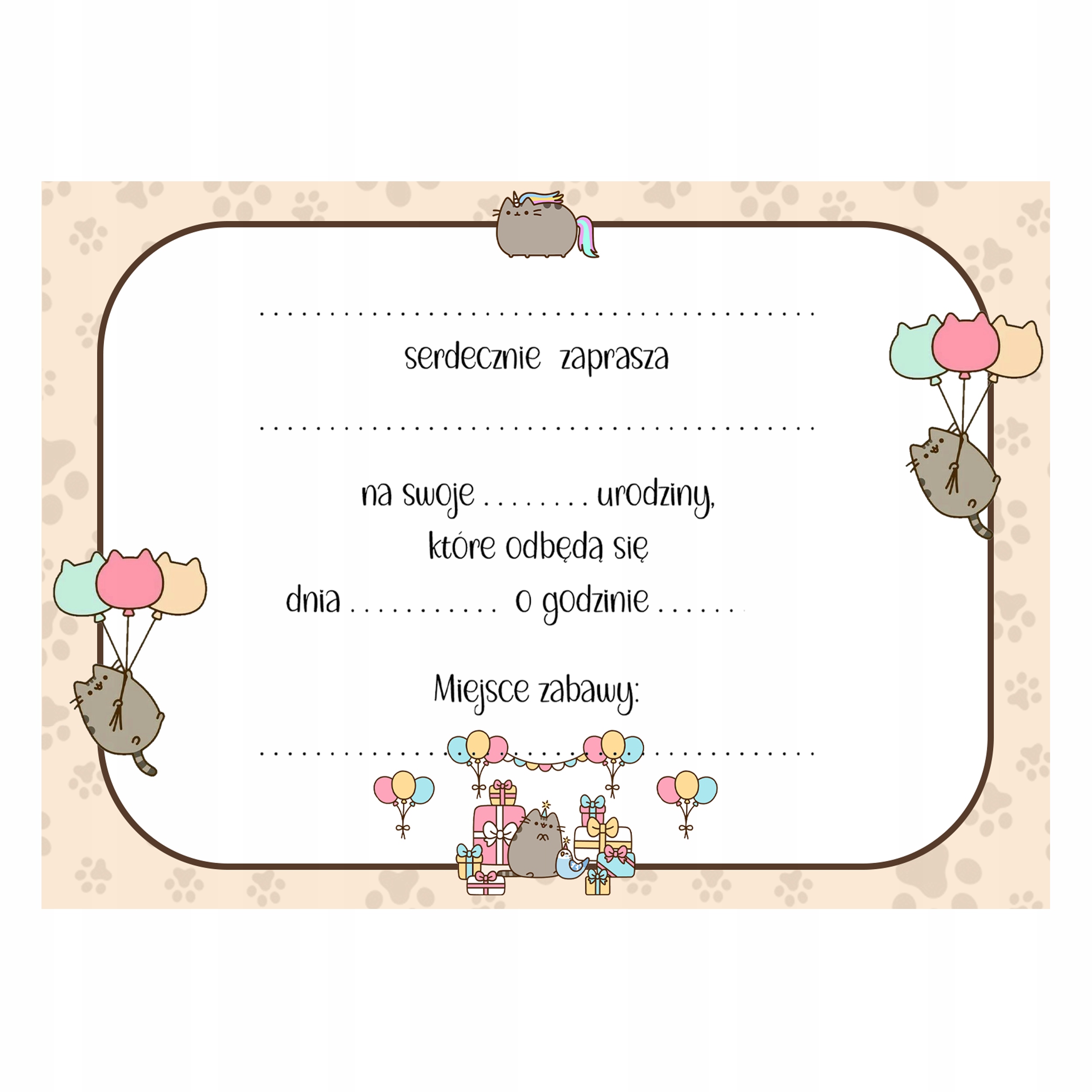 ZAPROSZENIE URODZINOWE KOTEK KOTKI PUSZIN + KOPERTA GRATIS 1szt Wysokość produktu 10 cm