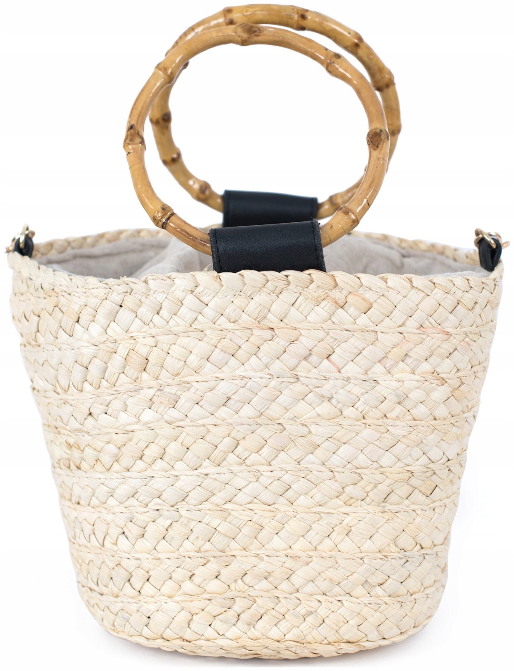 Taška s košíkem na léto Dřevěná dáma malý do ruky odnímatelný pásek Béžová