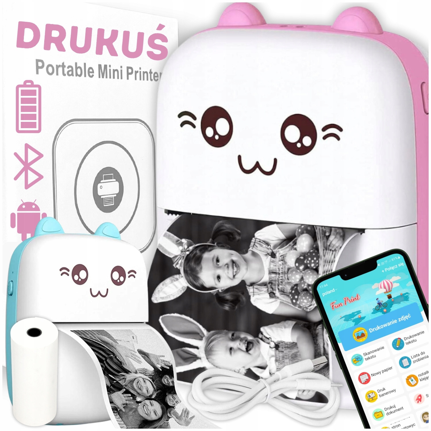 Mini Termální Tiskárna Drukuś Štítků Fotografií Poznámek Multifunkční Kočička