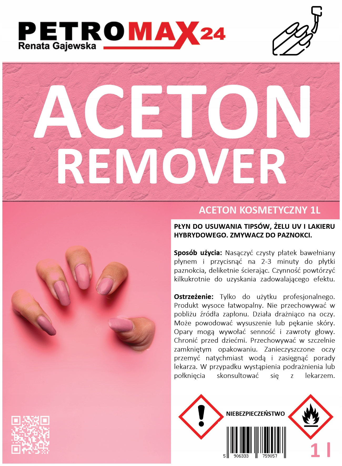 Aceton Kosmetyczny Remover 1l Rozpylacz PETROMAX24 Rodzaj preparatu acetony, removery