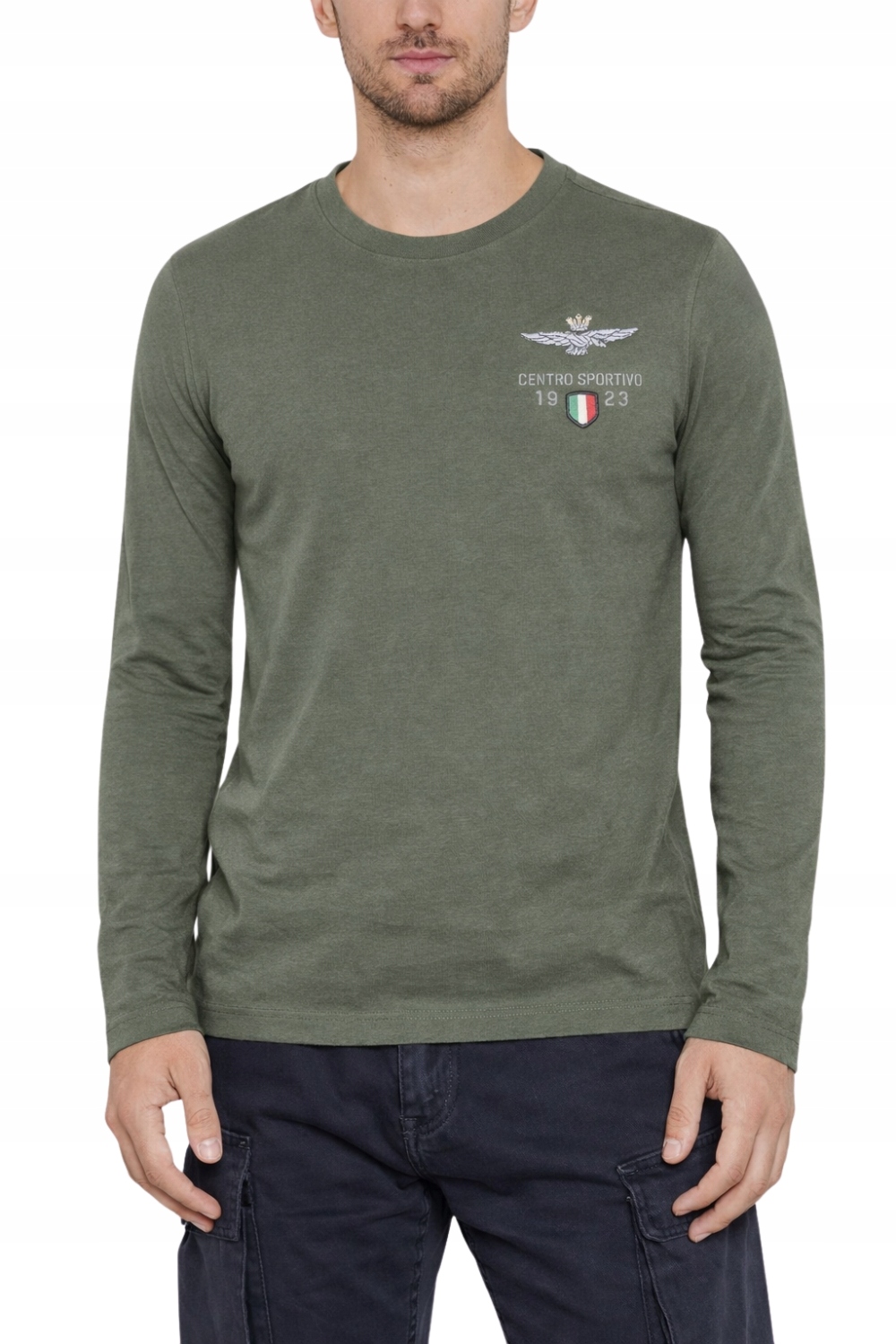 Aeronautica Militare Šedozelený pánský dlouhý rukáv Centro Sportivo 3XL