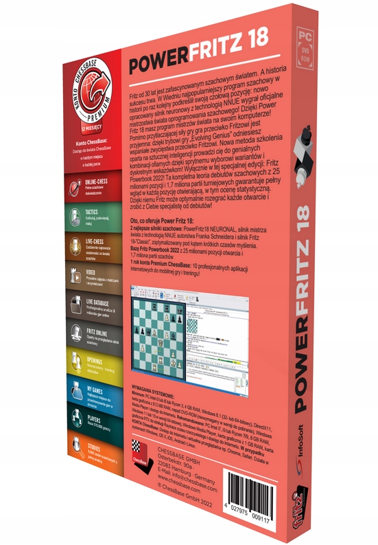 Program szachowy Power Fritz 18 PL z bazą Power Book ChessBase Rodzaj szachy elektroniczne