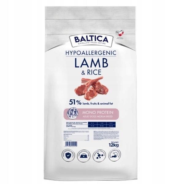 Baltica Hypoallergenic Adult Lamb Rice M 12kg karma dla średniego psa