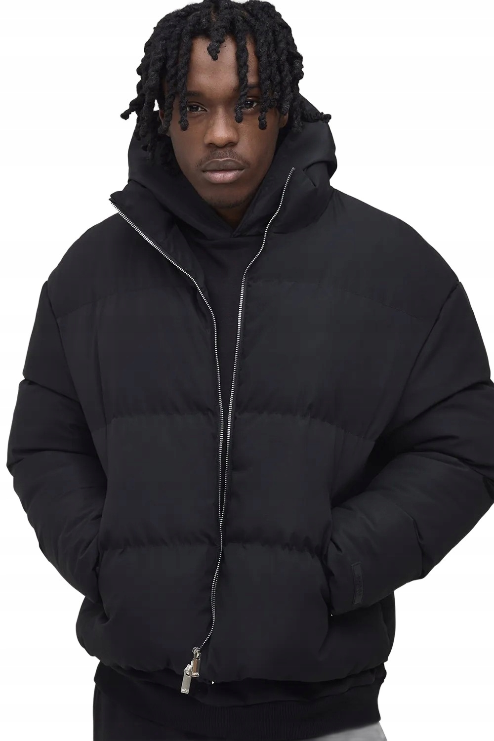 Boohooman Černá Pánská Prošívaná Bunda S Kapucí K Bokům XXL Z3A