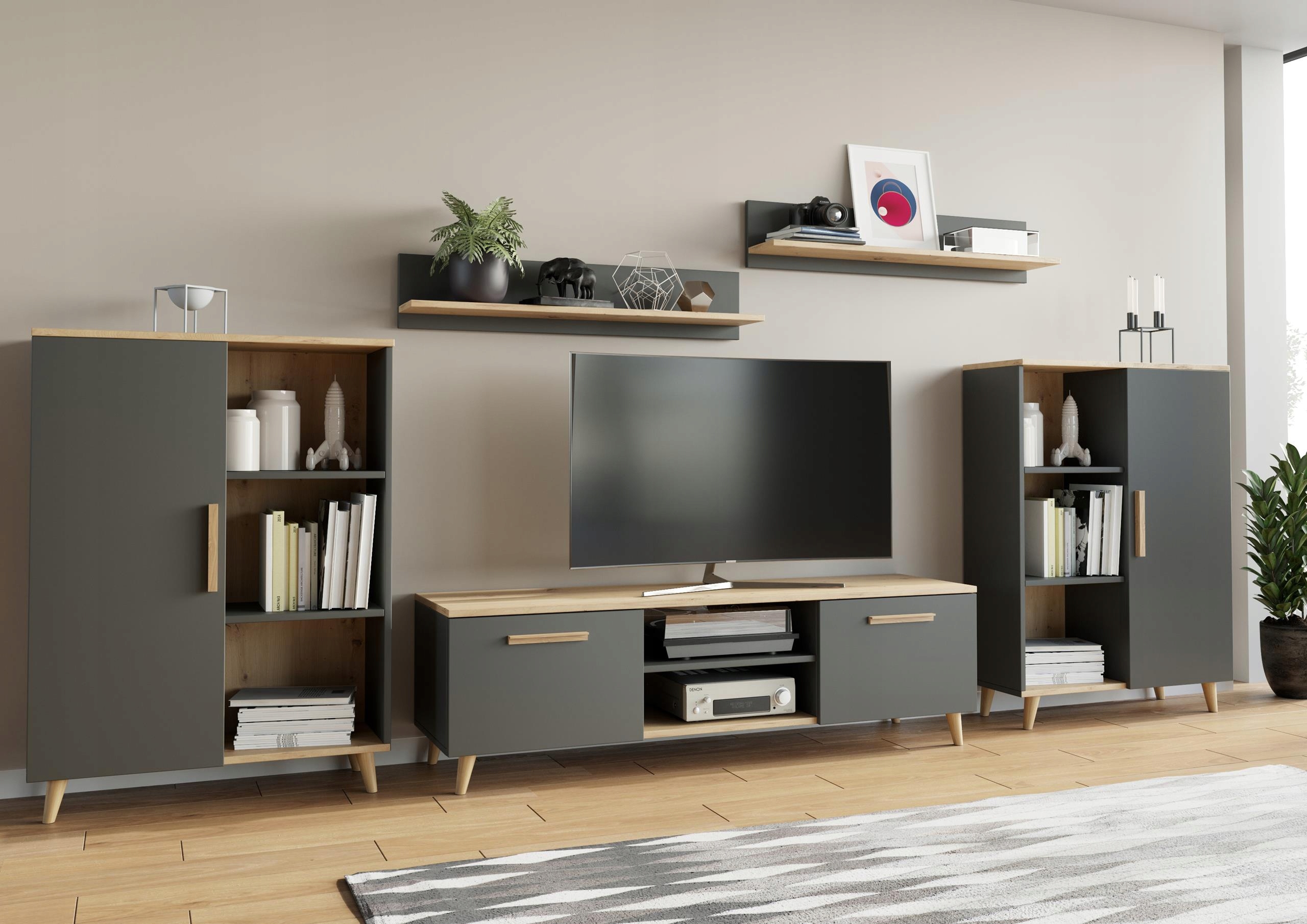 Obývacia Stena Oslo 2 antracit grafitová komoda polička Per