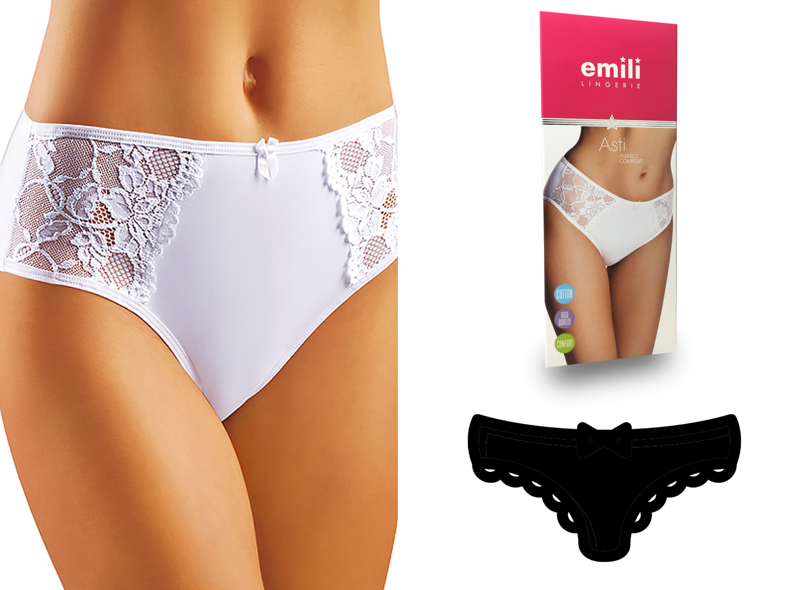 

Asti Koronkowe Figi Bawełna Emili czarny L