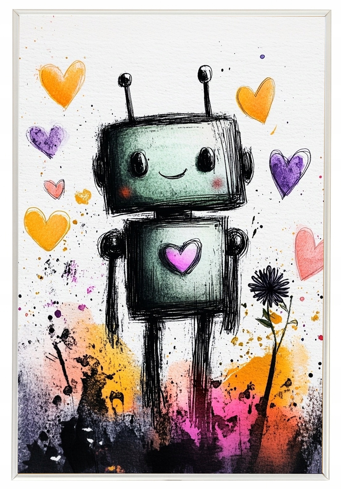 Plakát Rámeček Rámem, Grafika, Portrét, Robot, Android, Srdce, 40x60