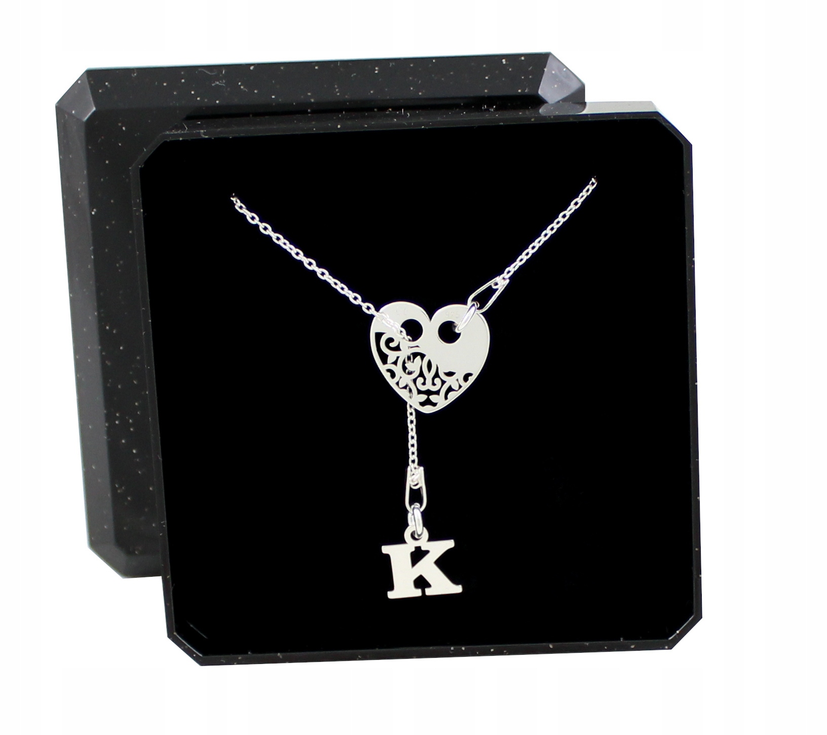 

Naszyjnik Srebrny Krawat Serce + Literka Alfabet