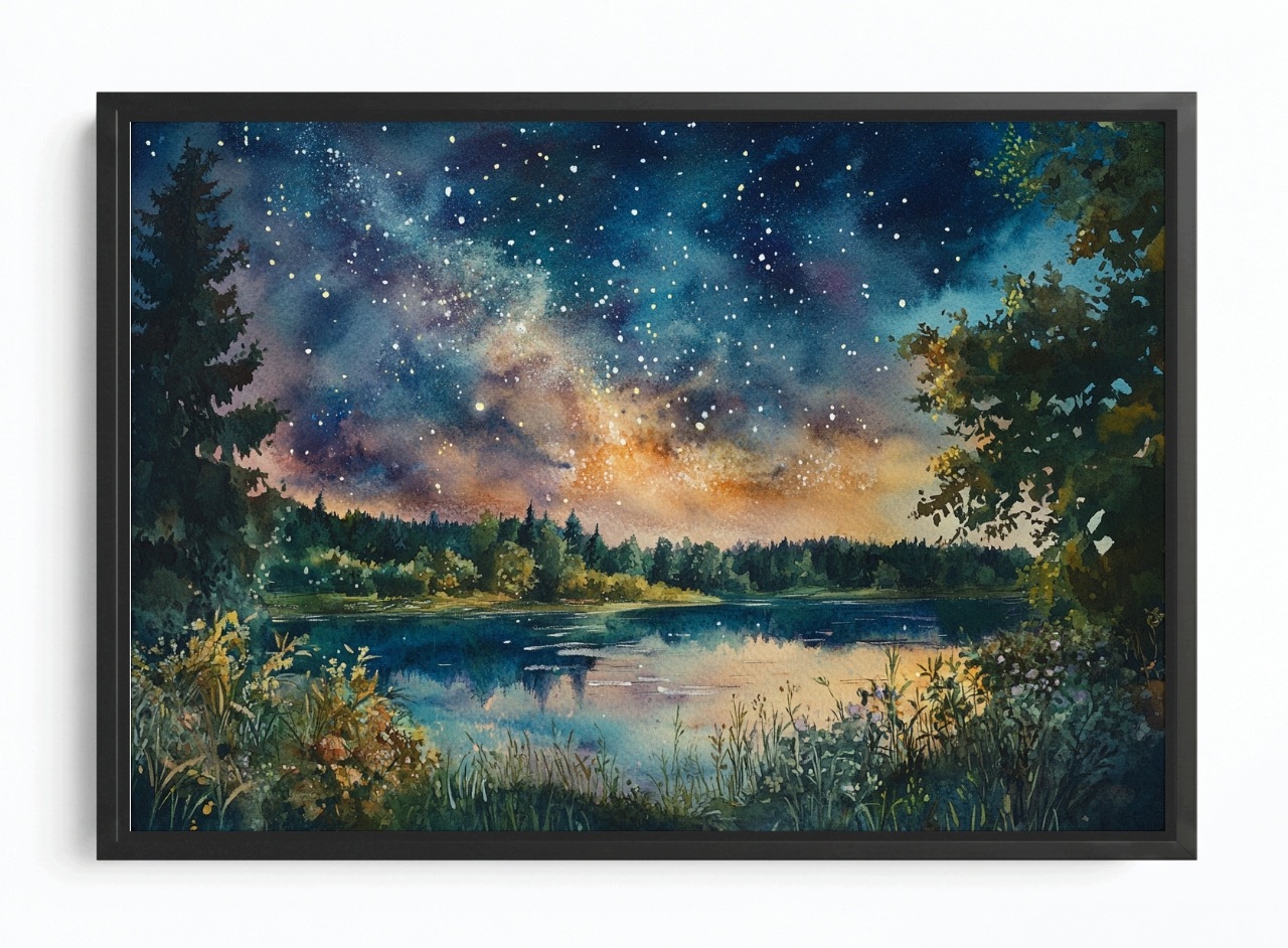 Obraz Rám Americký Box Pohled Krajina Jezero Voda Nebe Hvězdy Noc 60x40