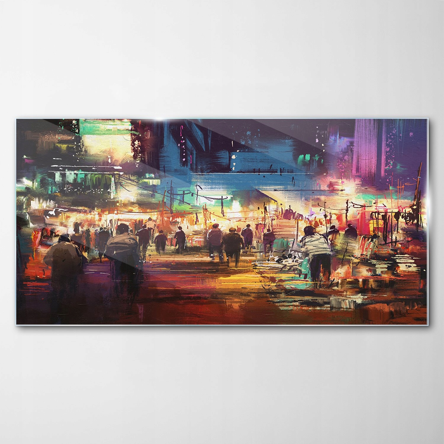 Obraz na skle Dekor Mesto Ľudia Obchody 100x50