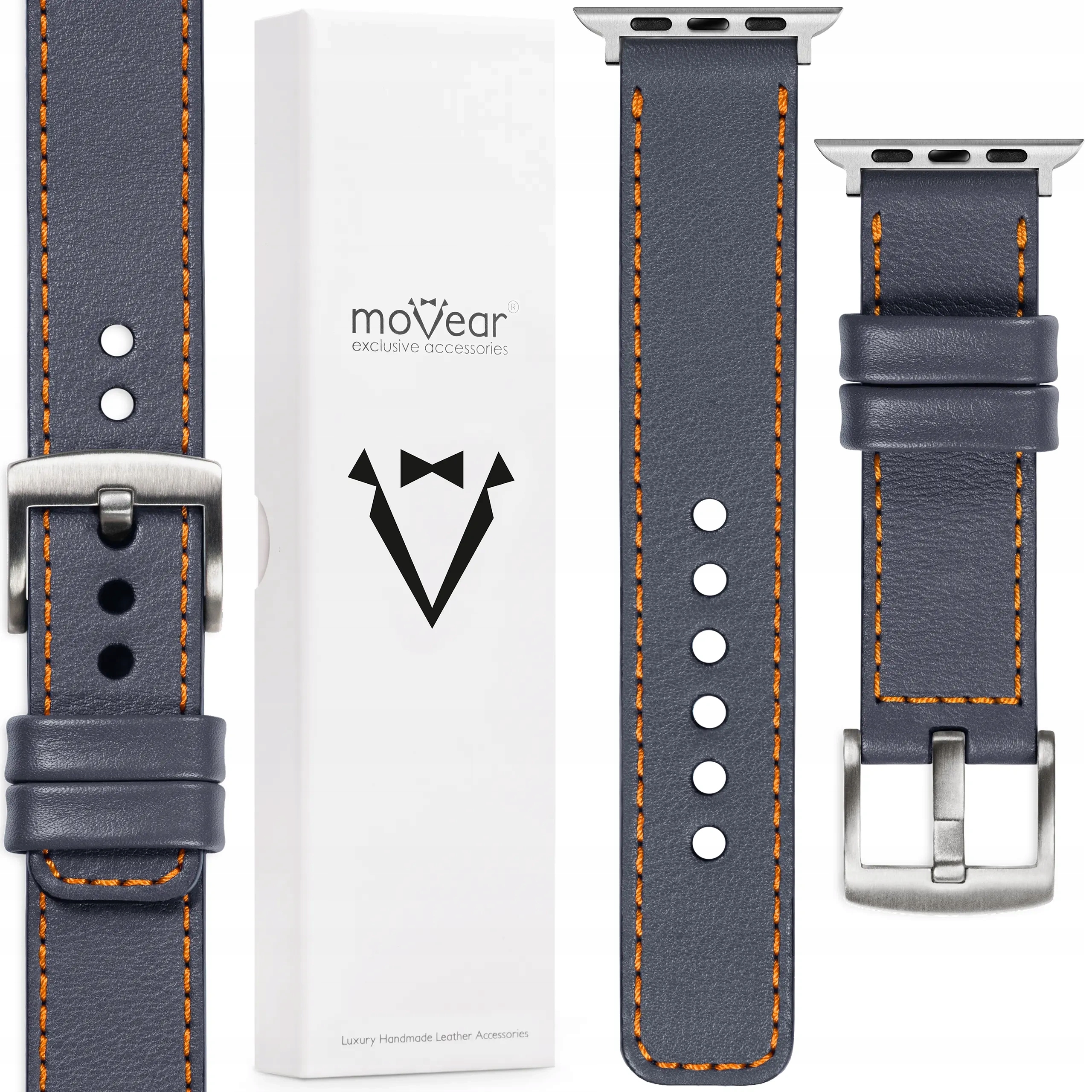 Kožený řemínek pro Apple Watch Ultra 10 9 8 7 6 5 Se Polský Šedý ocelový