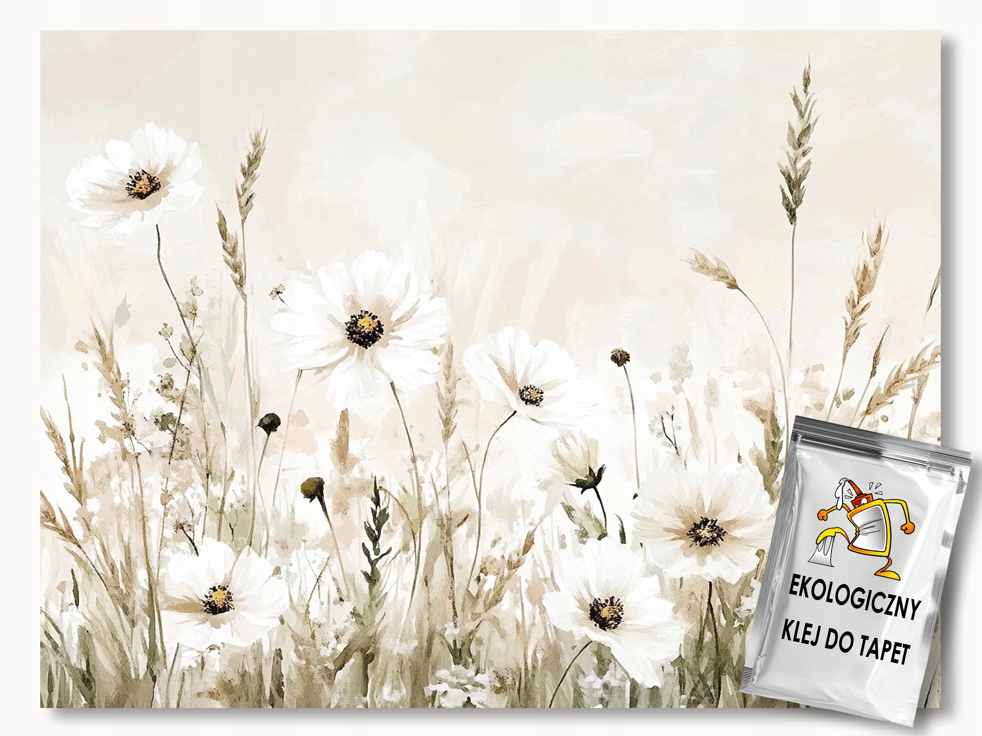 Fototapeta Flizelina Příroda Zahrada Louka Květiny Béžová Bílá Boho 208x146 130g