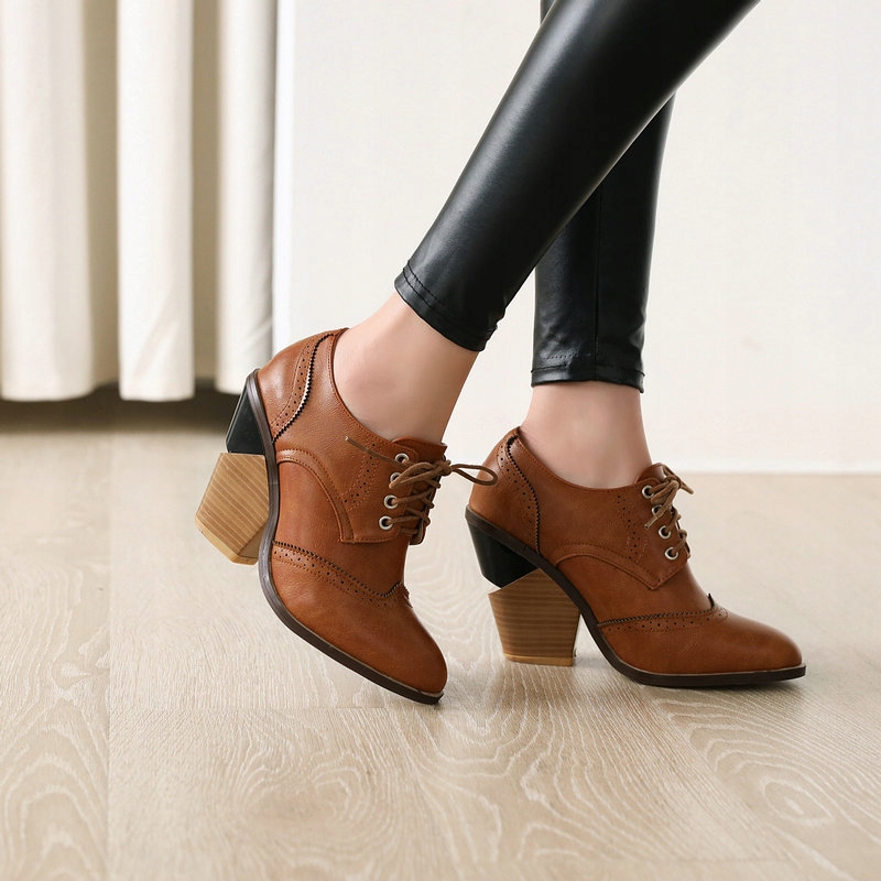 WIOSENNE I JESIENNE BUTY DAMSKIE NA WYSOKIM OBCASIE W STYLU RETRO Zapięcie wsuwane