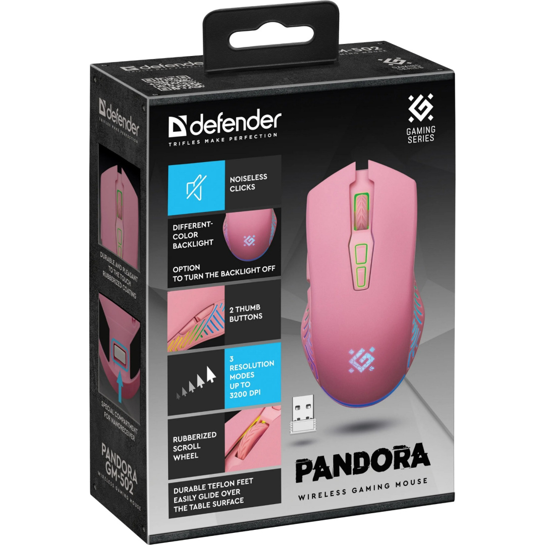 MYSZ DEFENDER GM-502 PANDORA RF BEZPRZEWODOWA 3200dpi 7P RÓŻOWA — 20