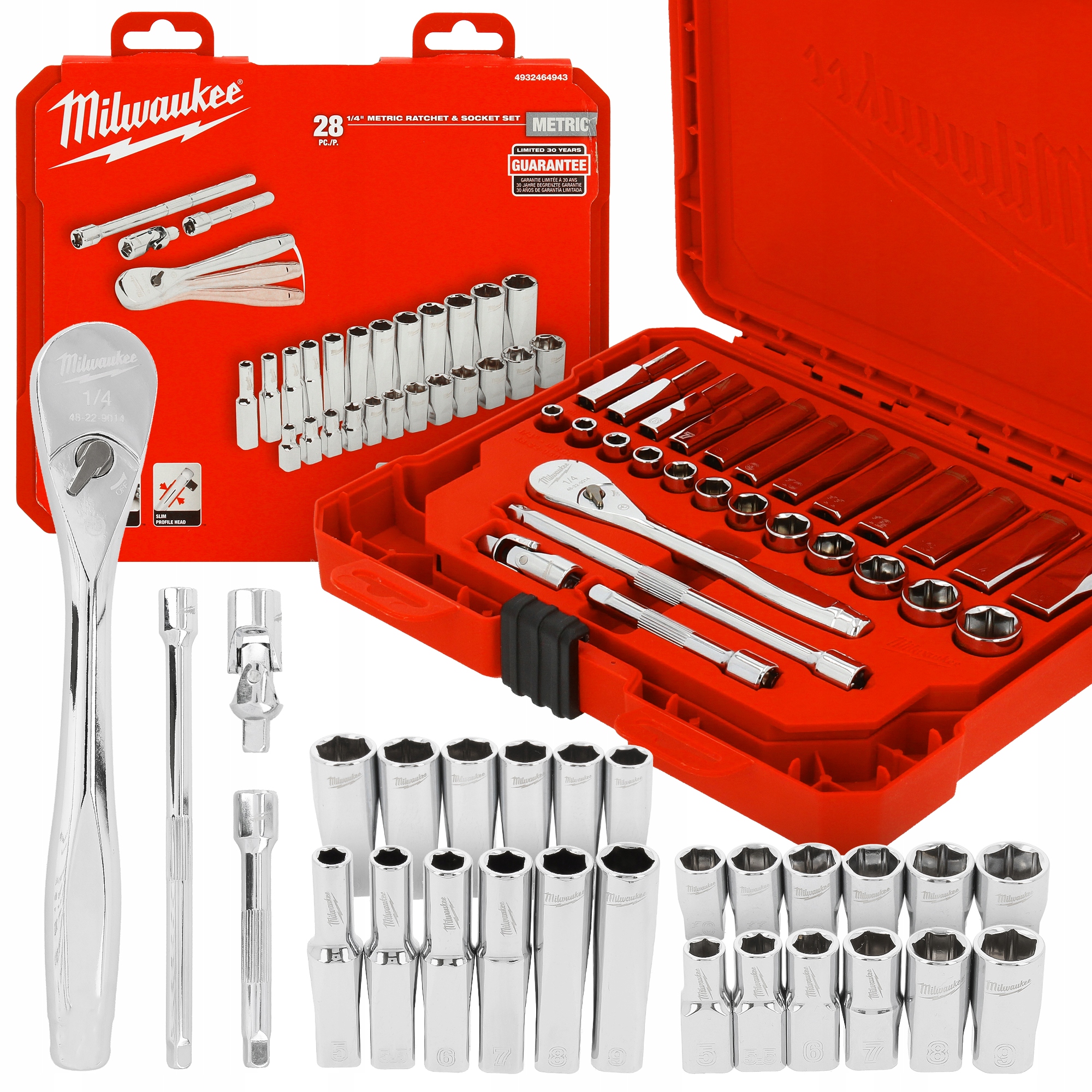 28 x Sada Nástrčných Kľúčov Račňa 1/4 Šesťhranné nástavce Kufrík Bo