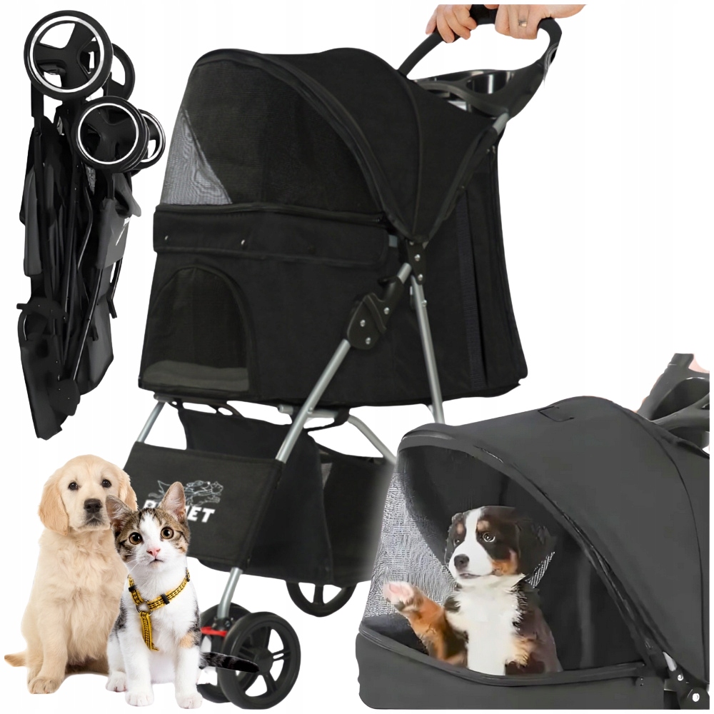 Levně Sportovní Kočárek Pro Nemocného Psa A Kočku 3 Otvory 20 Kg Přepravka Koš Síťka
