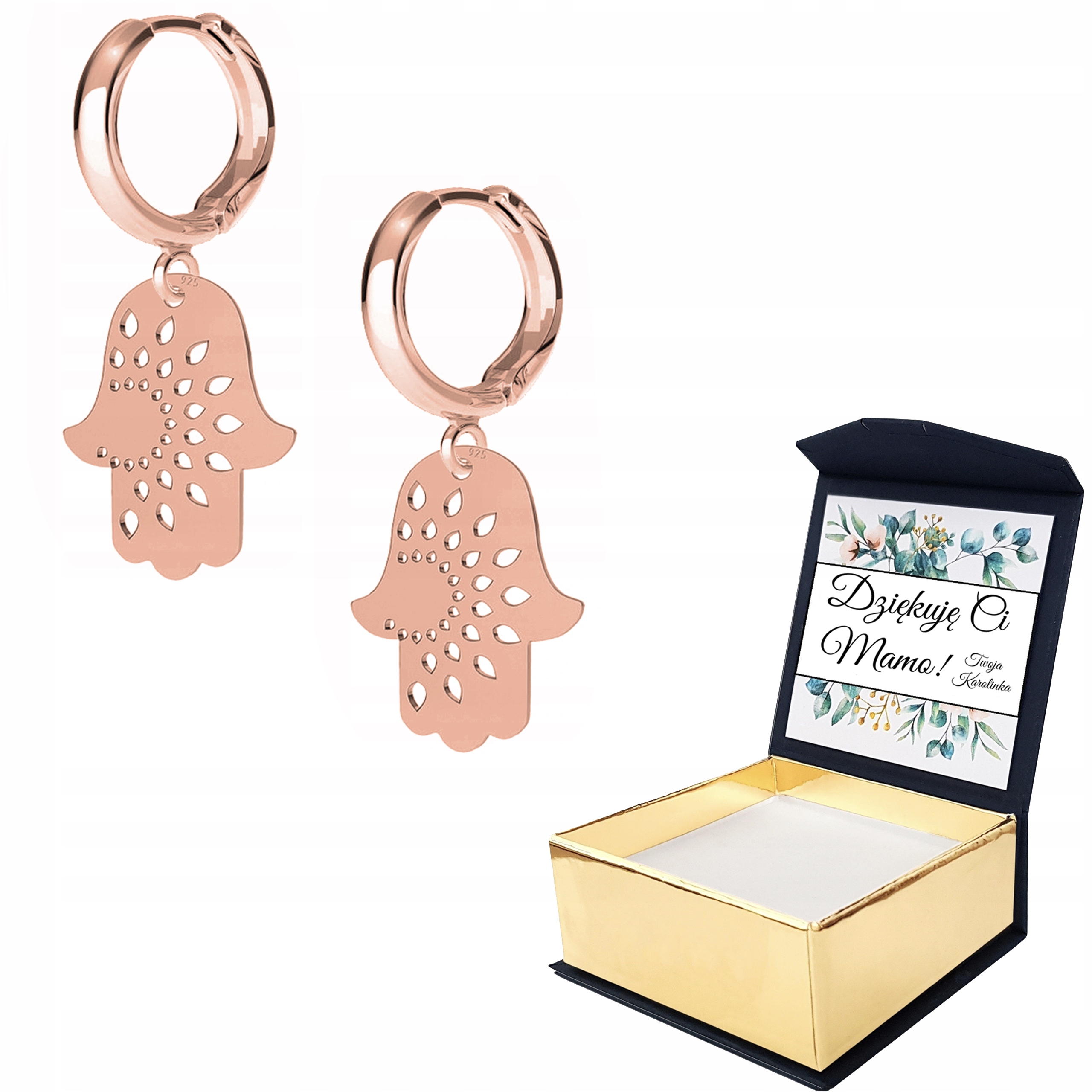 Náušnice růžové zlato Ruka Prozřetelnosti Vlastní Potisk