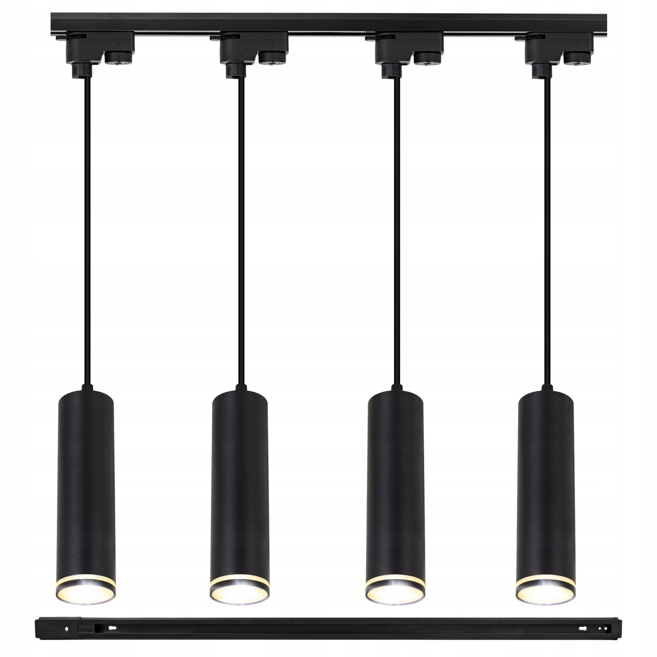 Osvětlení kolejnicové 4x lampa GU10 lišta 1 m Černá závěsná Tuba Led sada