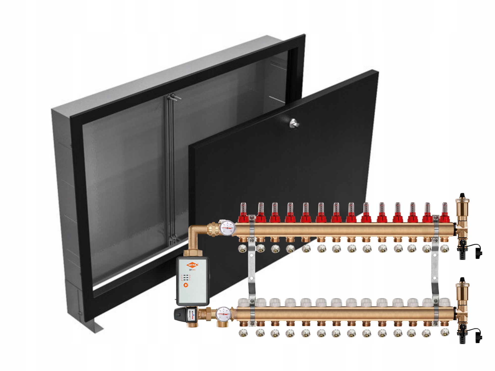 Mosazný Rozdělovač Podlah 14+ČERPADLO Vítá+podomítková Skříňka Černá+pex