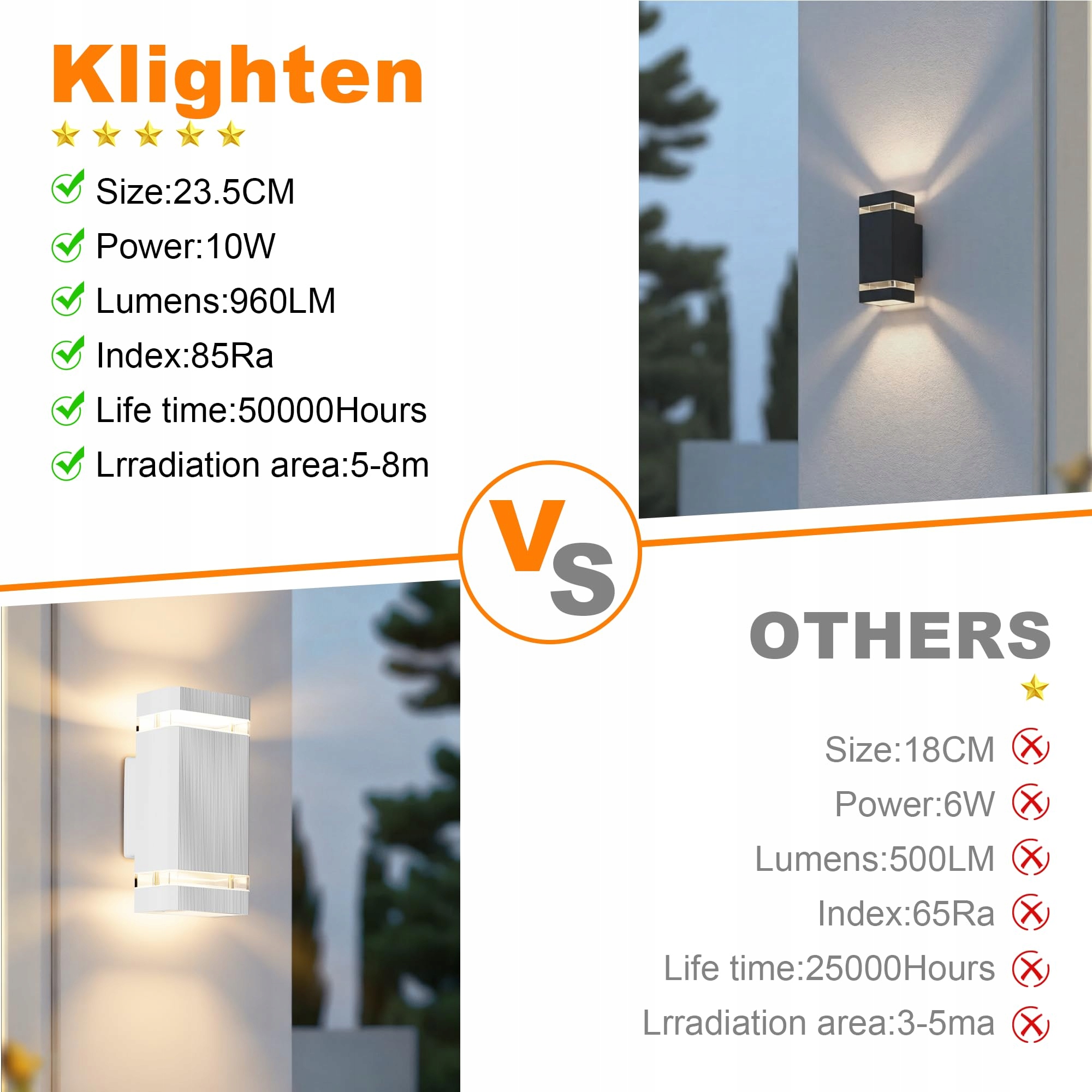 Lampa Zewnętrzna Ścienna Up Down Do Garażu Korytarza Biała IP65 AIPSUN — miniatura 5