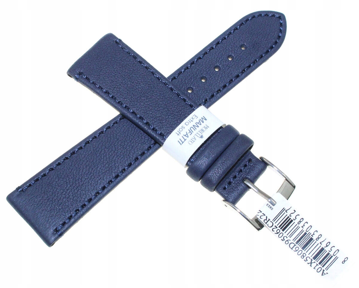 Tmavě Modrý Ručně Šitý Kožený Italský Pásek Morellato Debussy 22 mm X5806