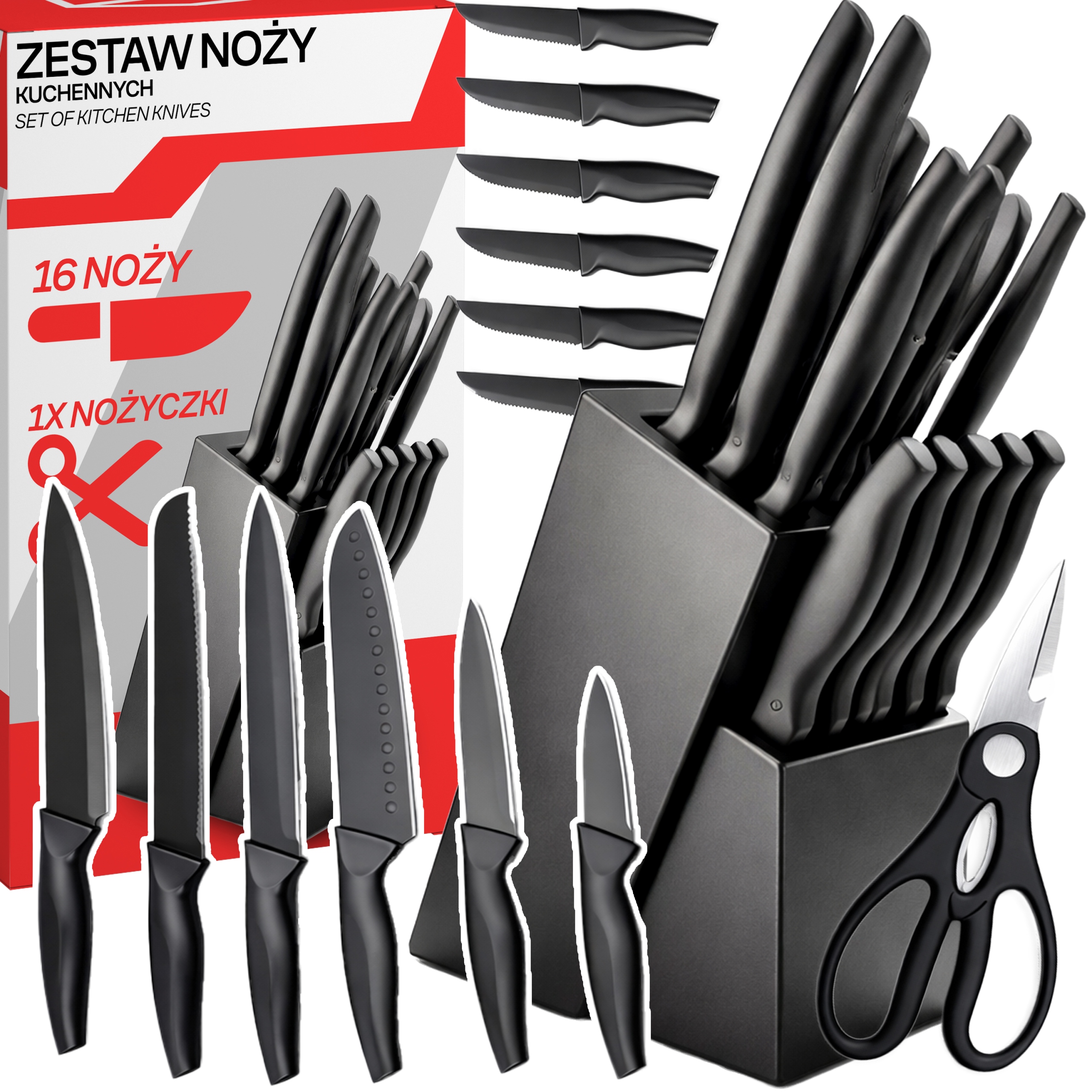 Sada Kuchyňských Nožů Nože Šéfkuchařských Nožů Ostrých 16 Kusů V Bloku Se Stojanem