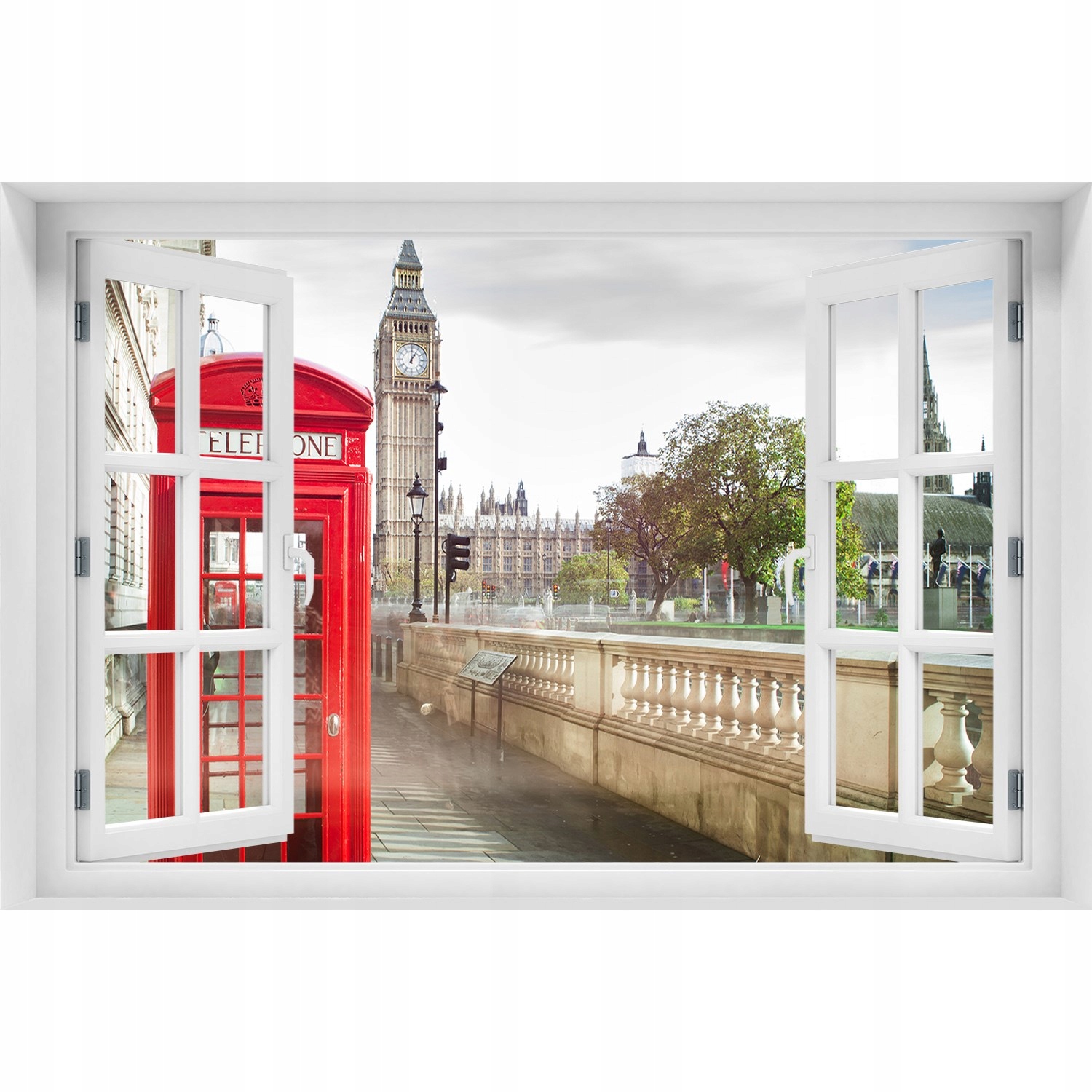

Naklejka na ścianę 3D Okno Budka telefoniczna
