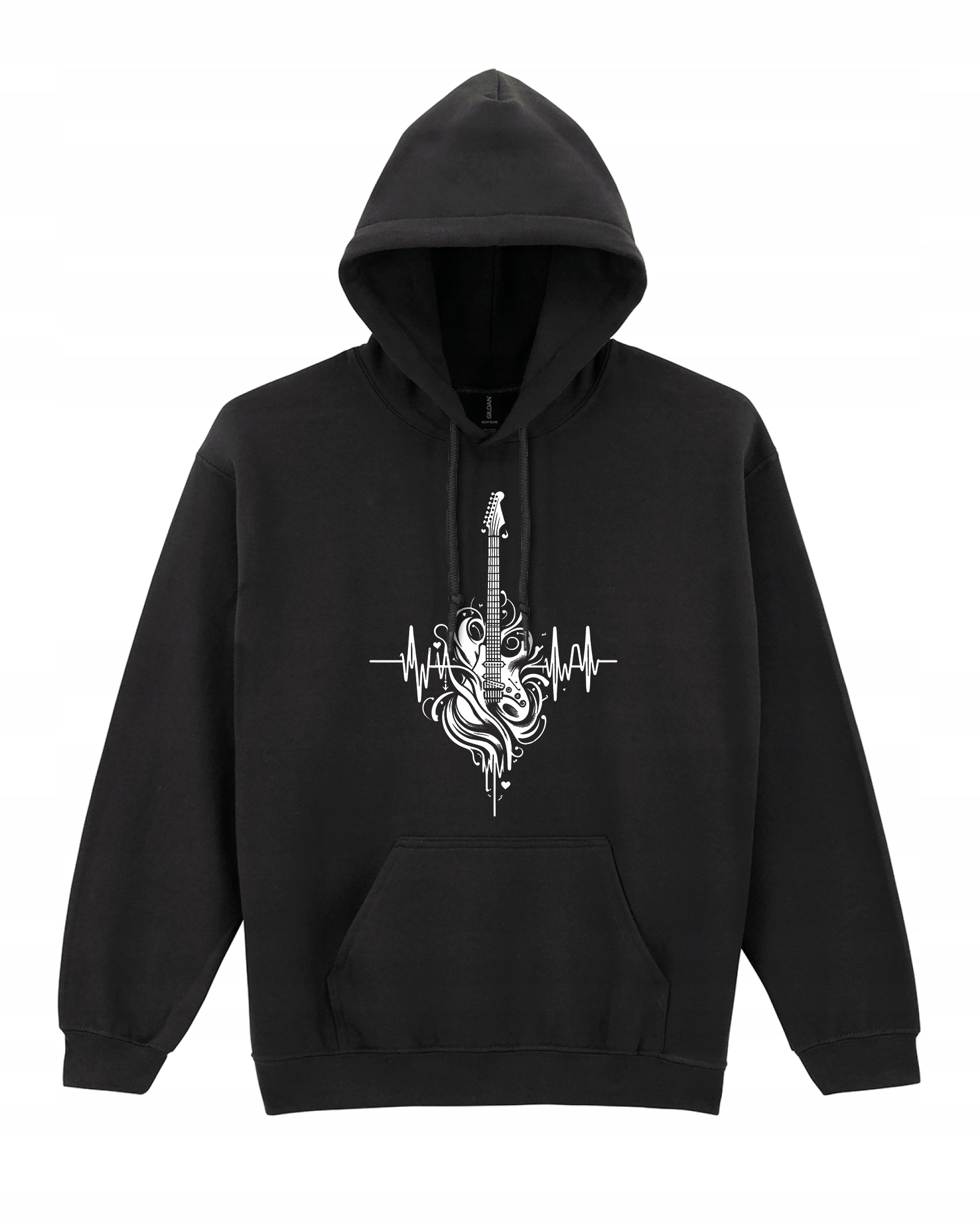 Mikina s potiskem Guitar Heartbeat pro hudebníka/kytaristu, černá, velikost M
