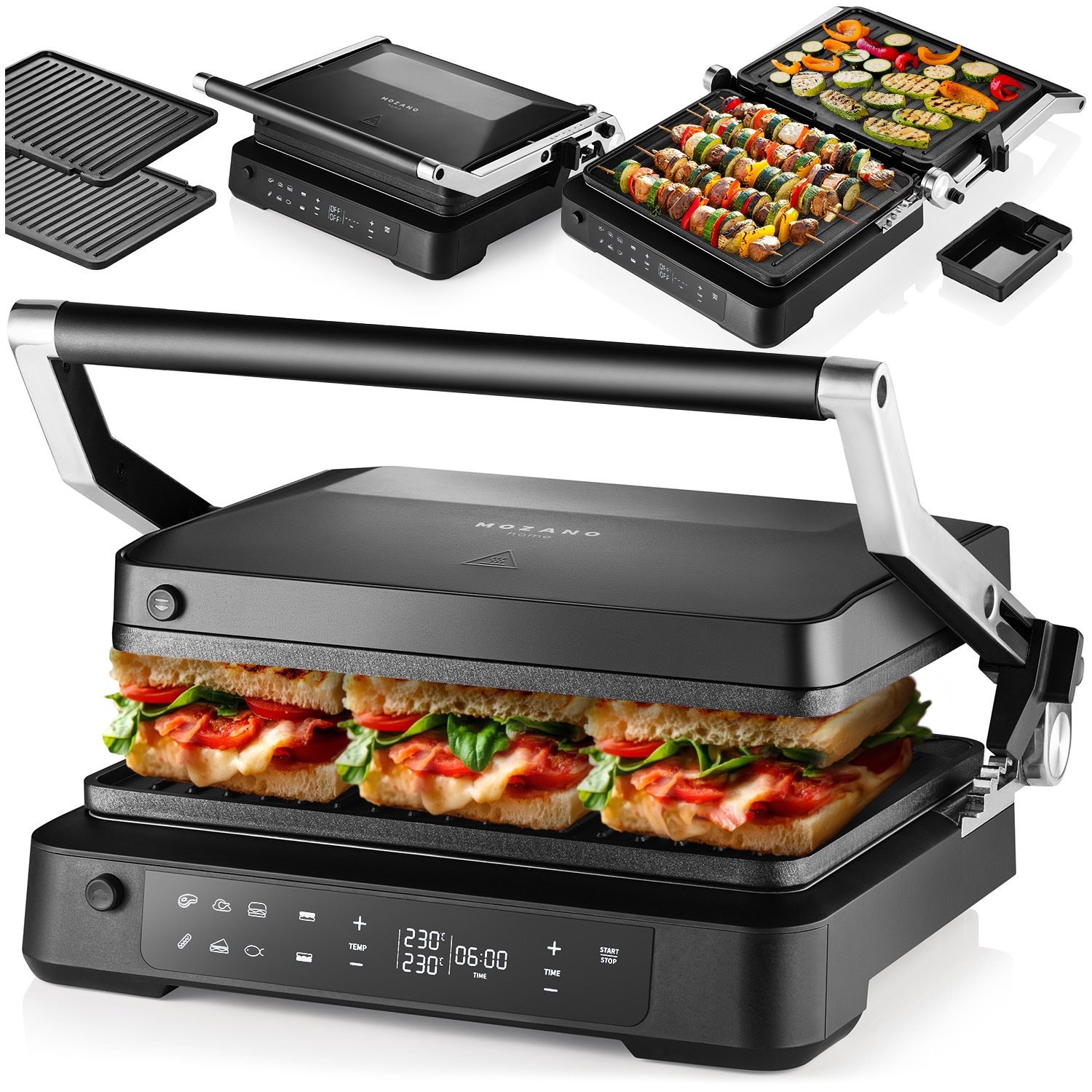 Grill Elektryczny 2000W Opiekacz Toster Rozkładany Timer 2 Termostaty