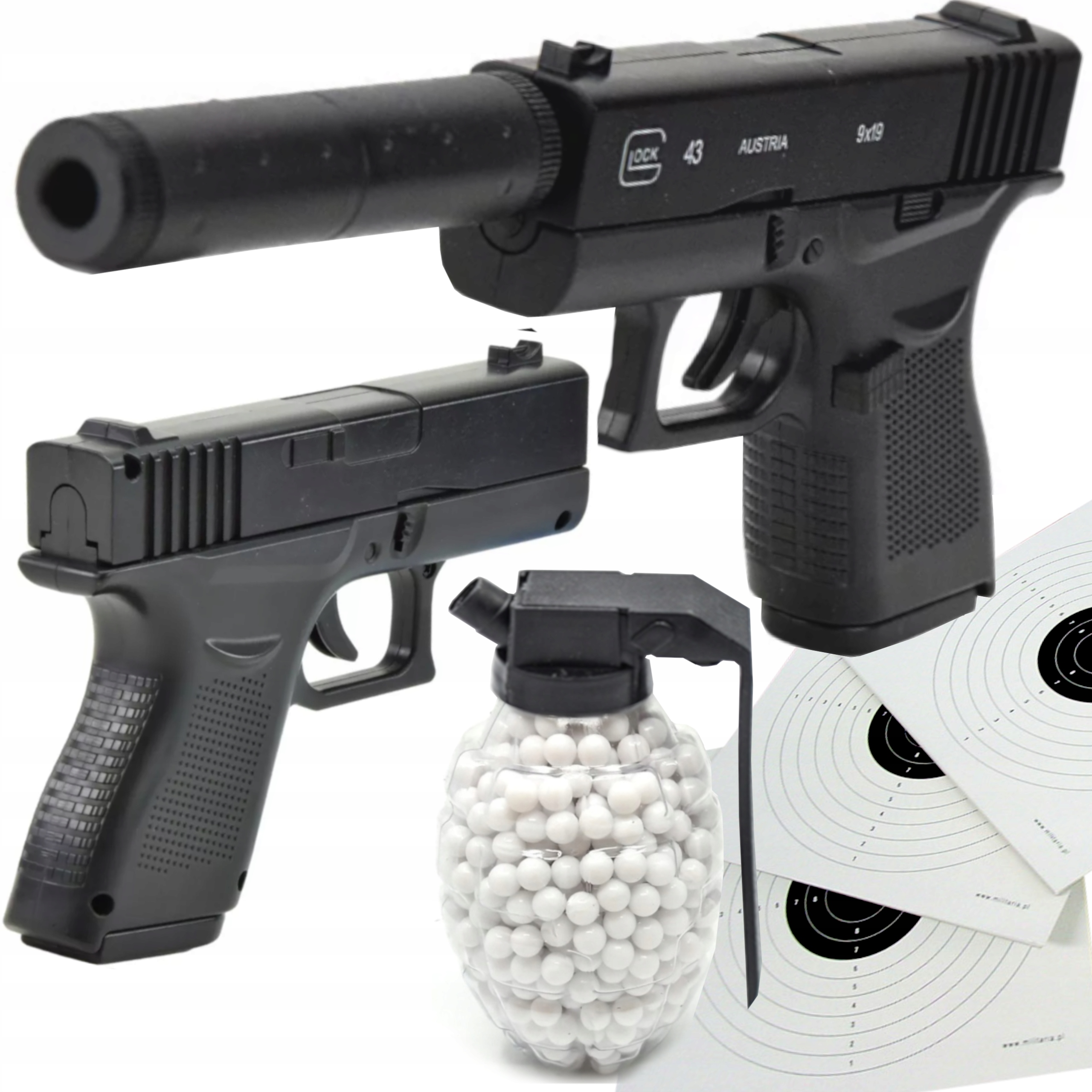 

Glock 43 Replika Pistolet Metalowy Na Kulki+granat