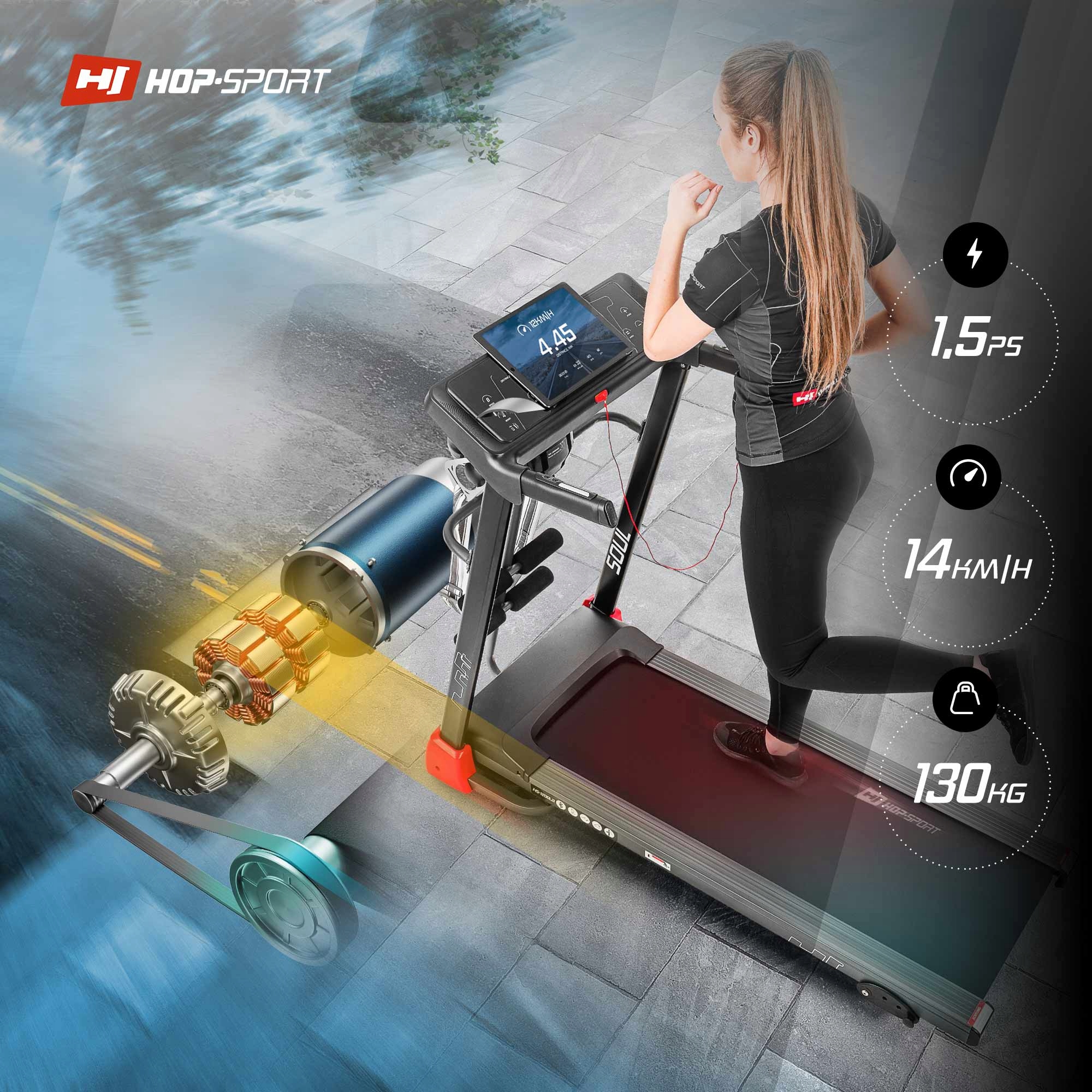 Sulankstomas elektrinis bėgimo takelis su USB masažuokliu 130 kg Greitis 1-14 km / h