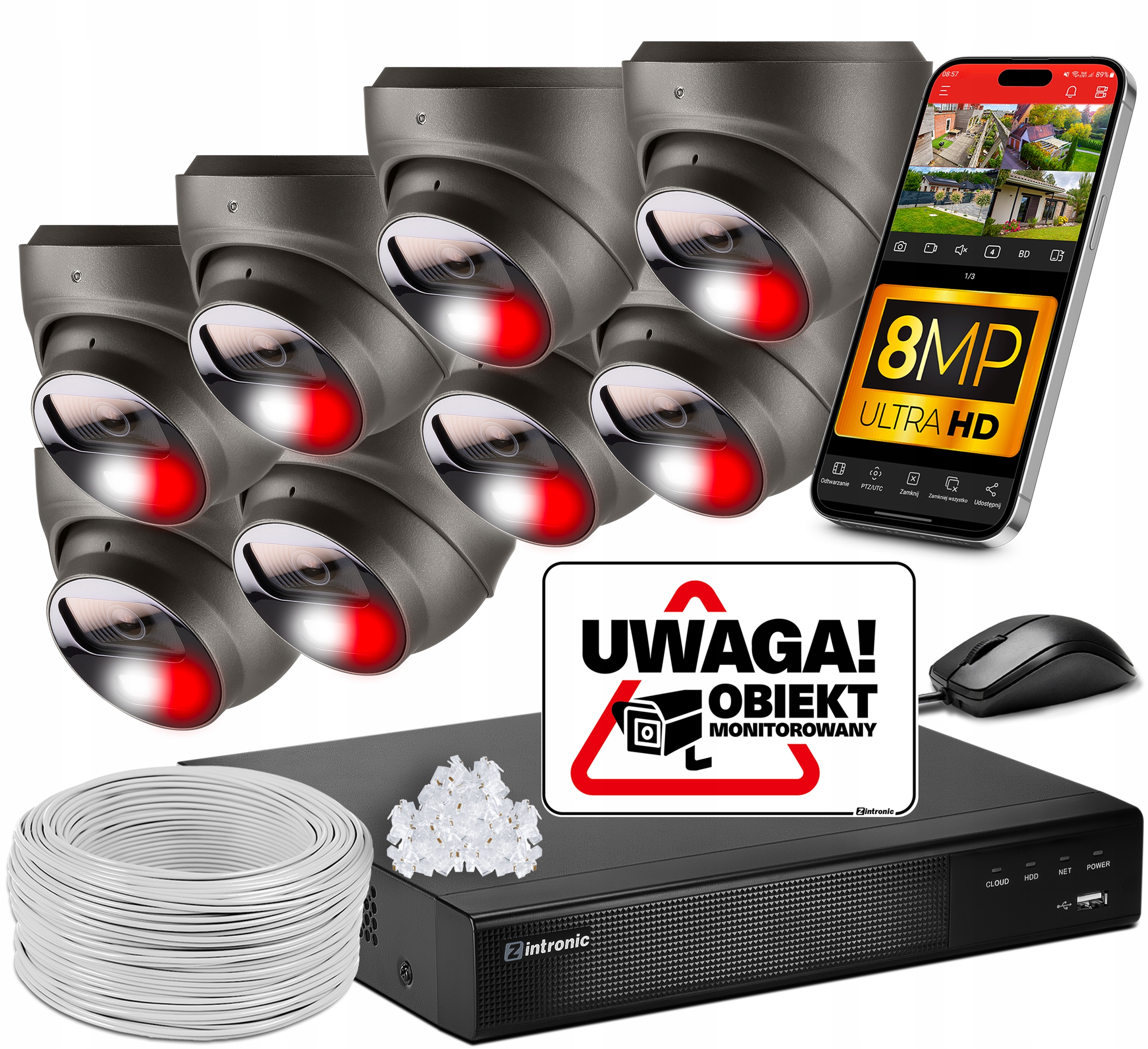 Sada Monitorování 8 kamer Poe 4K Ultra Hd 8Mpx Bez Disku Kopulky Detekce