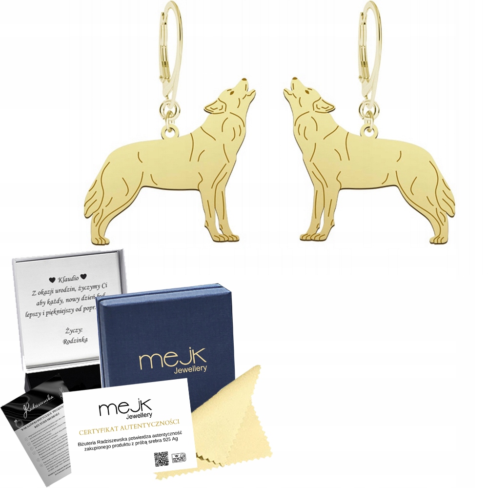 Náušnice Zlaté s vlkem 925 Šperky Žena Dárek Gravírování Bonus