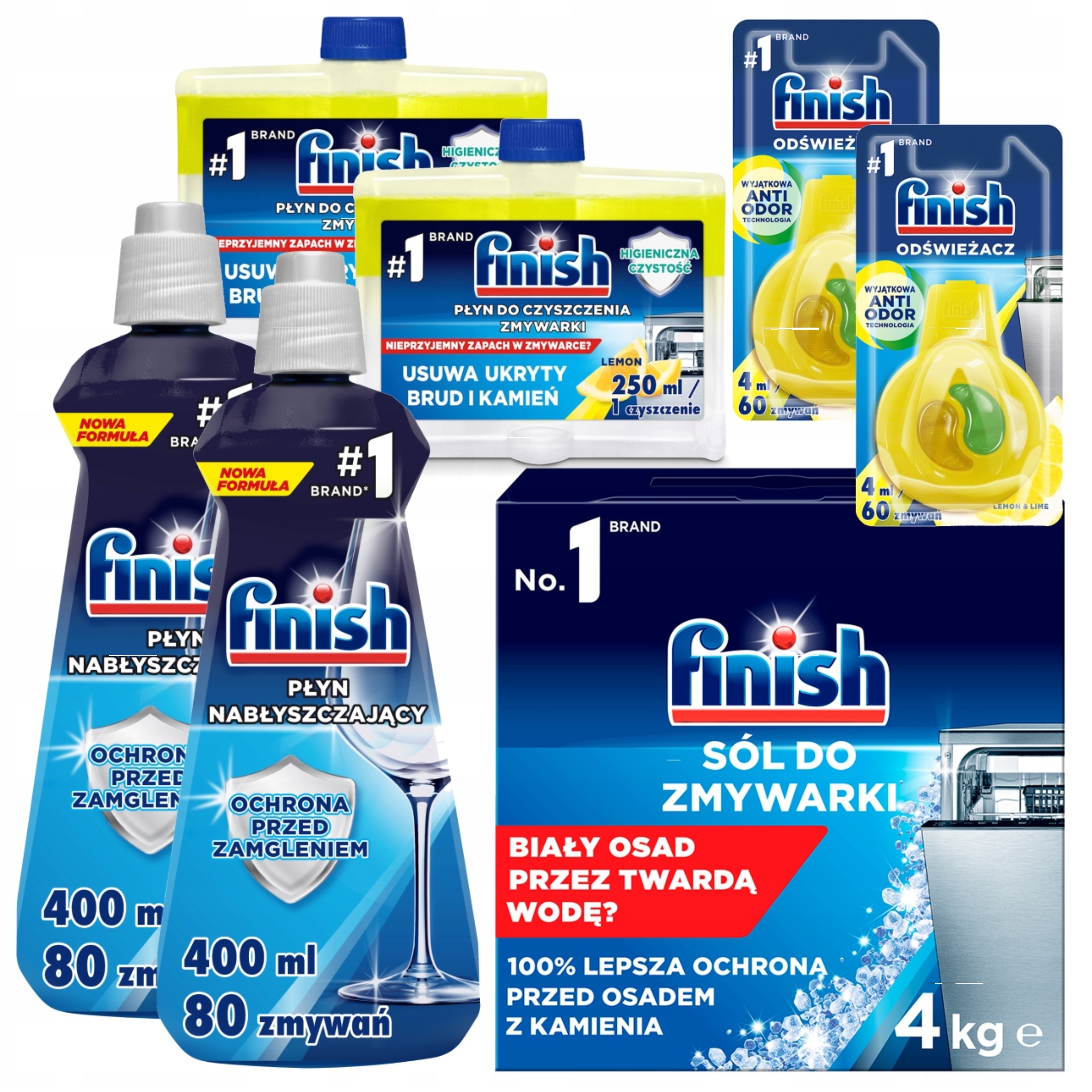 Finish Sada pro čištění myčky nádobí 6 produktů sůl 4 kg Zásoba