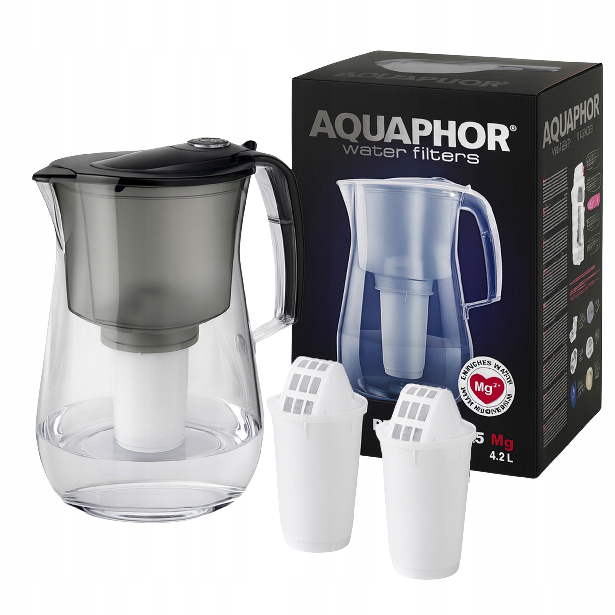 Konvice Aquaphor Provence 4L 2 filtry A5 Mg Hořčíková Černá Odolná