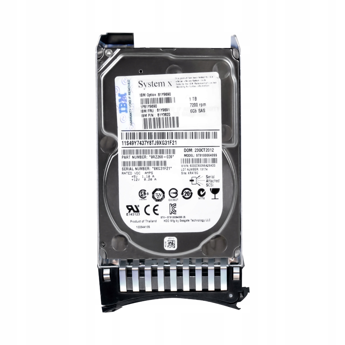 Ibm 81Y9691 81Y3820 1TB 7.2K 64MB SAS-2 2.5'' ST91000640SS