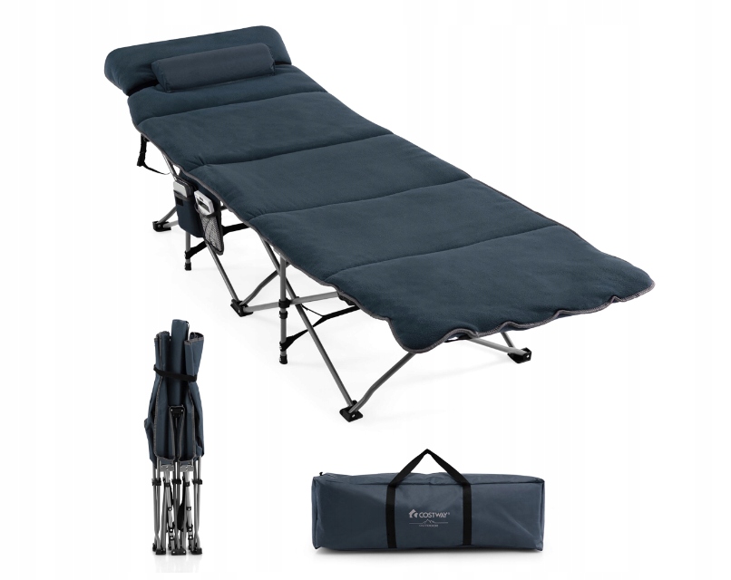 Kempingová postel s turistickou matrací 190 cm x 67 cm, tmavě modrá
