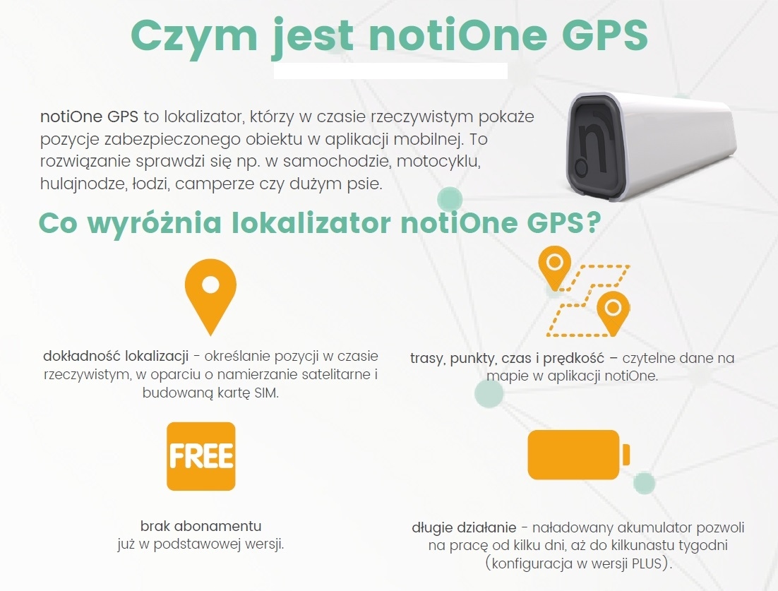 LOKALIZATOR NOTIONE GPS + SIM BEZ ABONAMEN prezent Przekątna ekranu 1