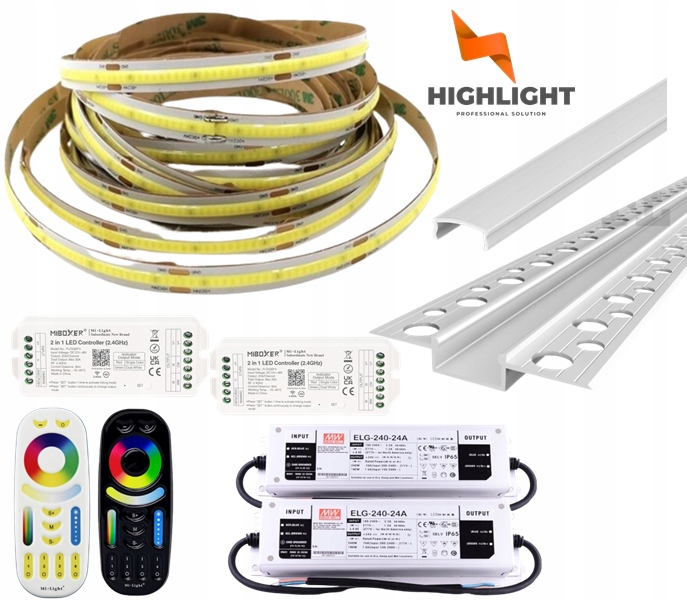 40m Sada na fasády Led pásik Cob MoNo 10W 24V IP65 Profil GK6-3