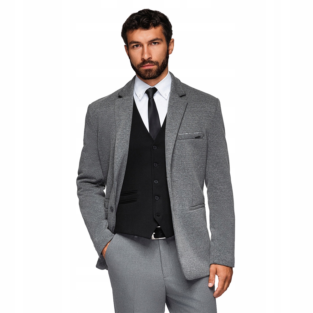 Pletená sako s přiléhavým střihem, grafitová, V1 OM-BLZB-0100 S