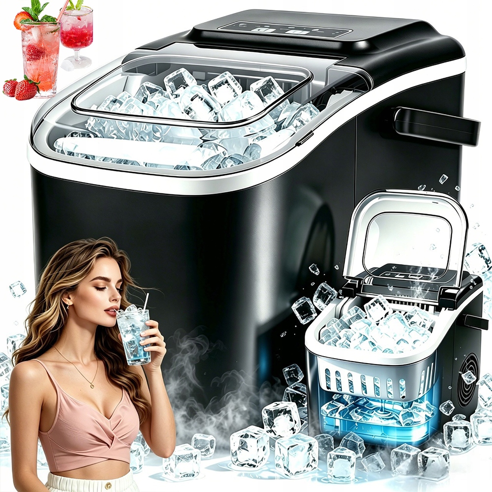Kostkarka Do Lodu 12KG Na Dobę Szybkie Mrożenie 6MIN 8KOSTEK Zbiornik 1.2L
